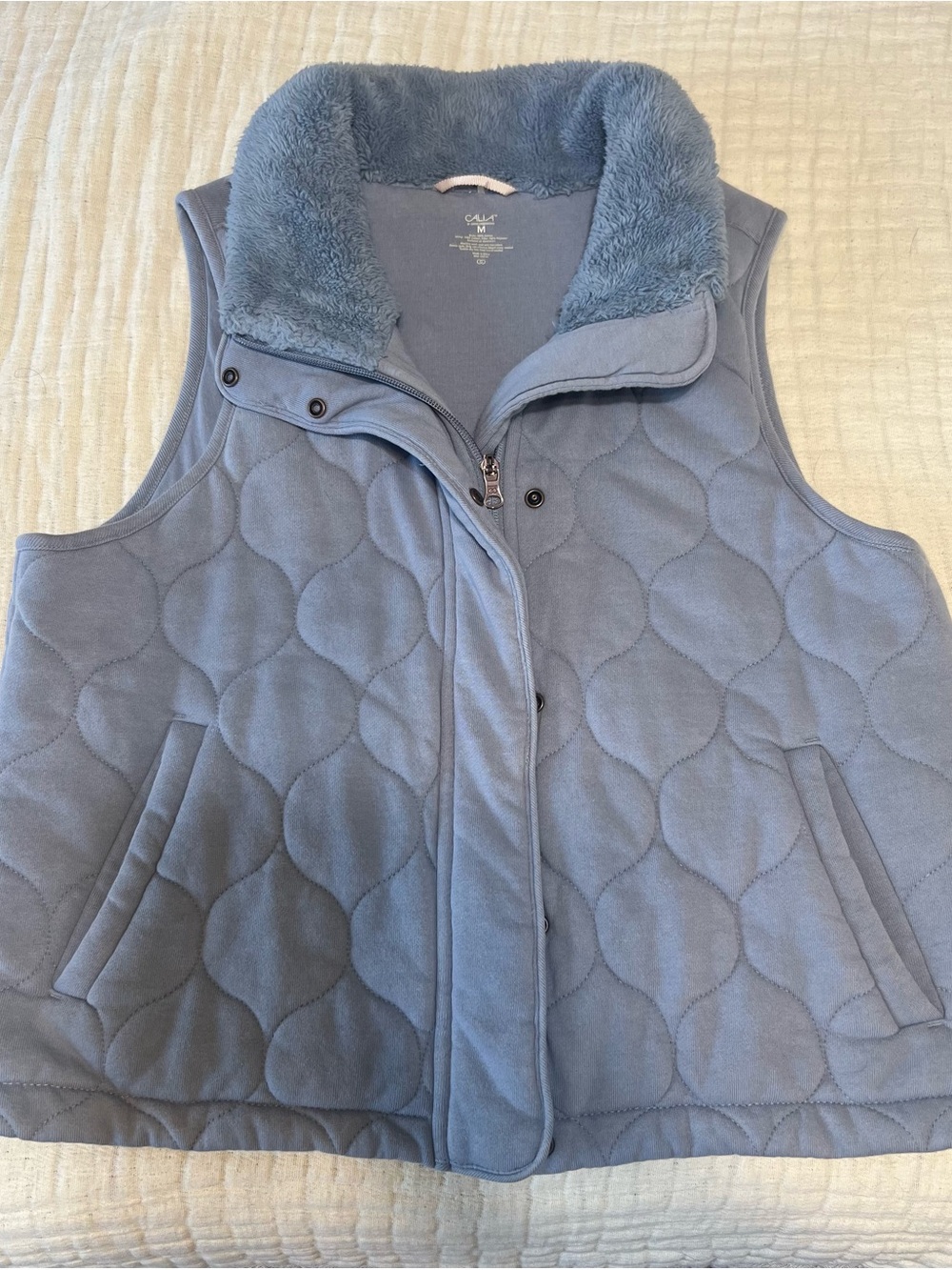 CALIA by Carrie Underwood Quilted Faux-Sherpa Collar Vest - Light Blue